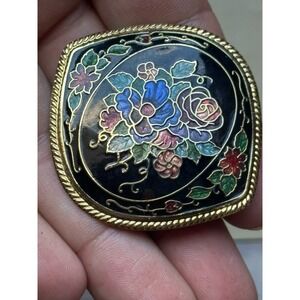 Cloisonne Floral Enamel Scarf Slide Holders Clips Vtg Costume‎ Jewelry Eye Shape